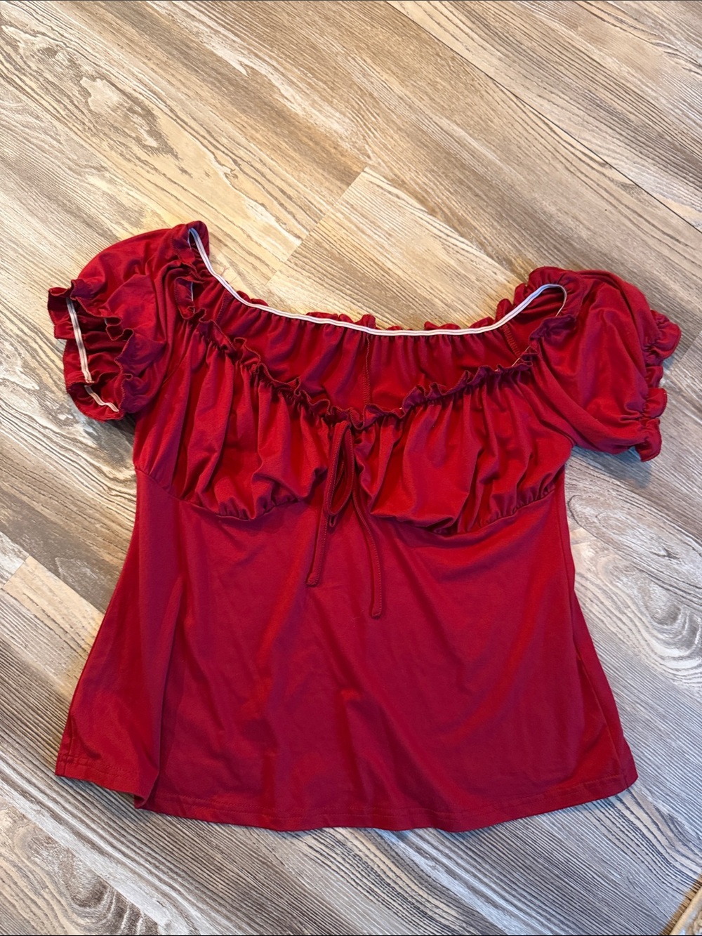 SHEIN Red Off-Shoulder Ruffle Tie Top